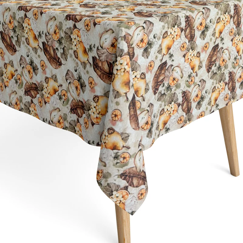 Jacquard Tischdecke aus beschichteter Baumwolle mit Fleckenschutz MACU Herbst Laub Früchte eckig rund oval