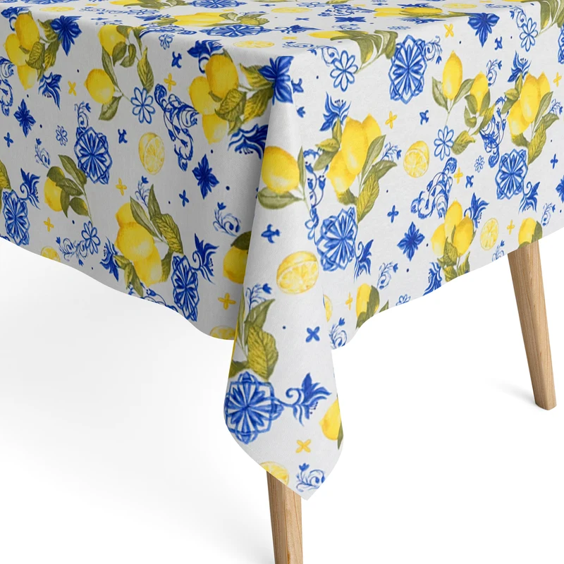 Jacquard Tischdecke aus beschichteter Baumwolle mit Fleckenschutz FEMMINELLO mediterran Mosaik Zitronen eckig rund oval