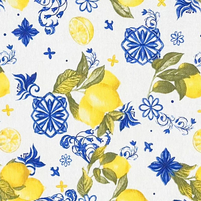 Jacquard Tischdecke aus beschichteter Baumwolle mit Fleckenschutz FEMMINELLO mediterran Mosaik Zitronen eckig rund oval