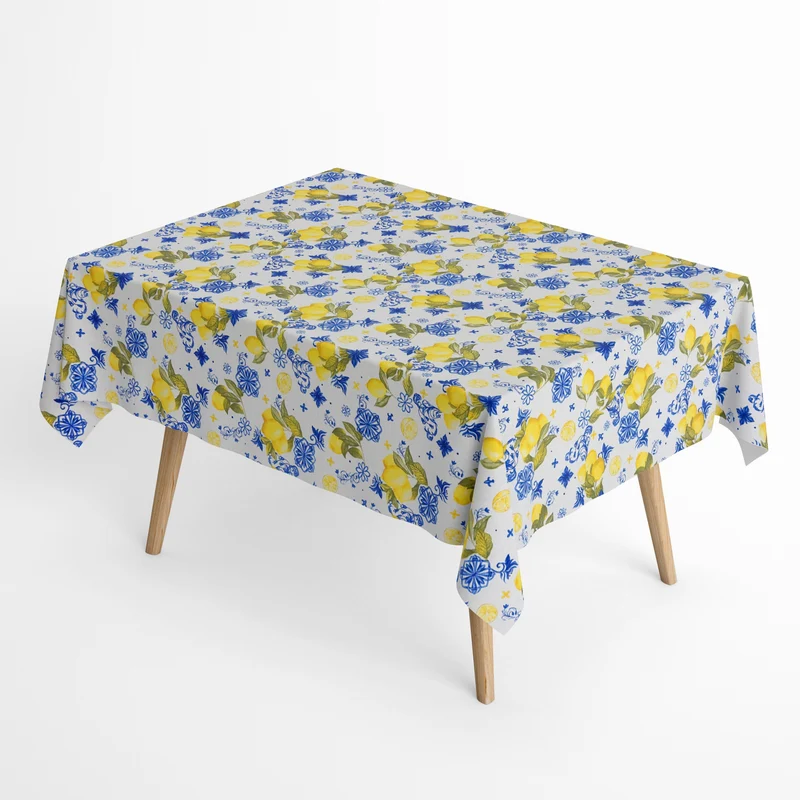 Jacquard Tischdecke aus beschichteter Baumwolle mit Fleckenschutz FEMMINELLO mediterran Mosaik Zitronen eckig rund oval