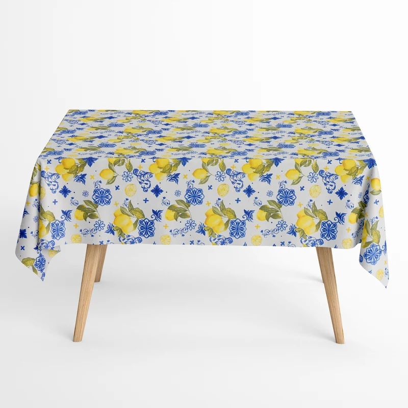 Jacquard Tischdecke aus beschichteter Baumwolle mit Fleckenschutz FEMMINELLO mediterran Mosaik Zitronen eckig rund oval
