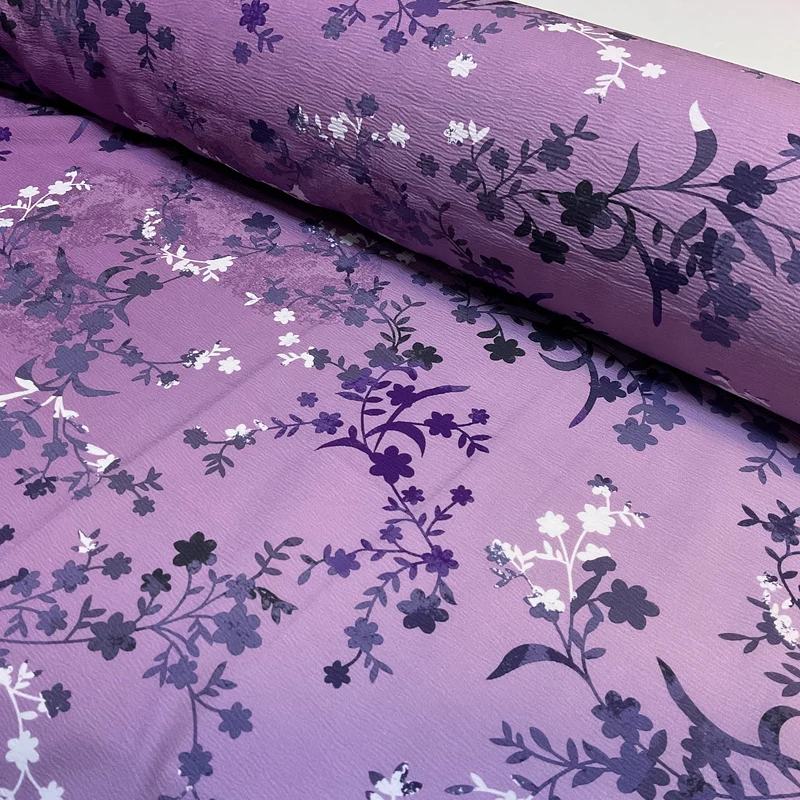 Lilac Purple delicate ombre Floral crinkle Stretch Viscose – Soft Dressmaking fabric M2048-2