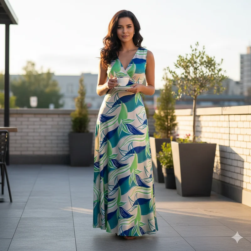 Aqua Blue artistic leaf brushstroke silky satin jacquard soft spandex dress fabric M2057-3