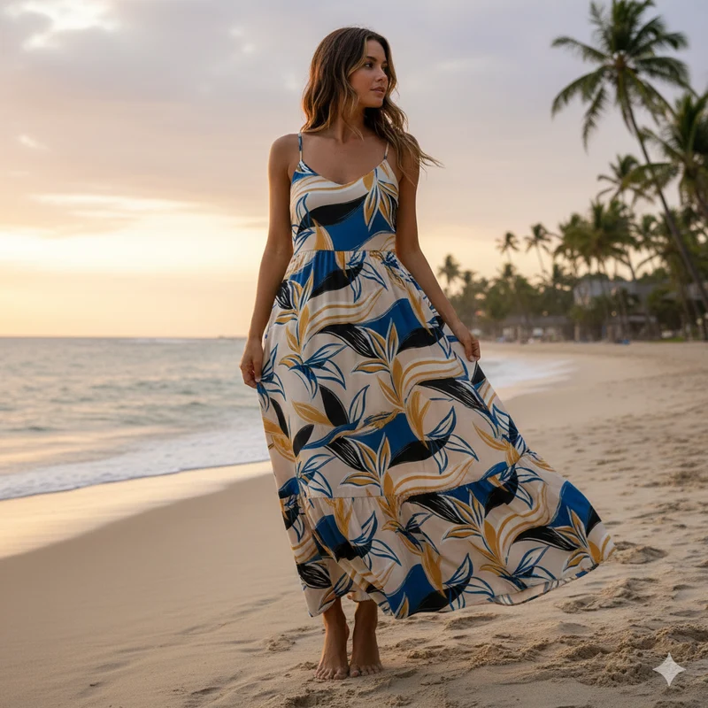 Caramel Blue artistic leaf brushstroke silky satin Jacquard soft spandex dress fabric M2057-1