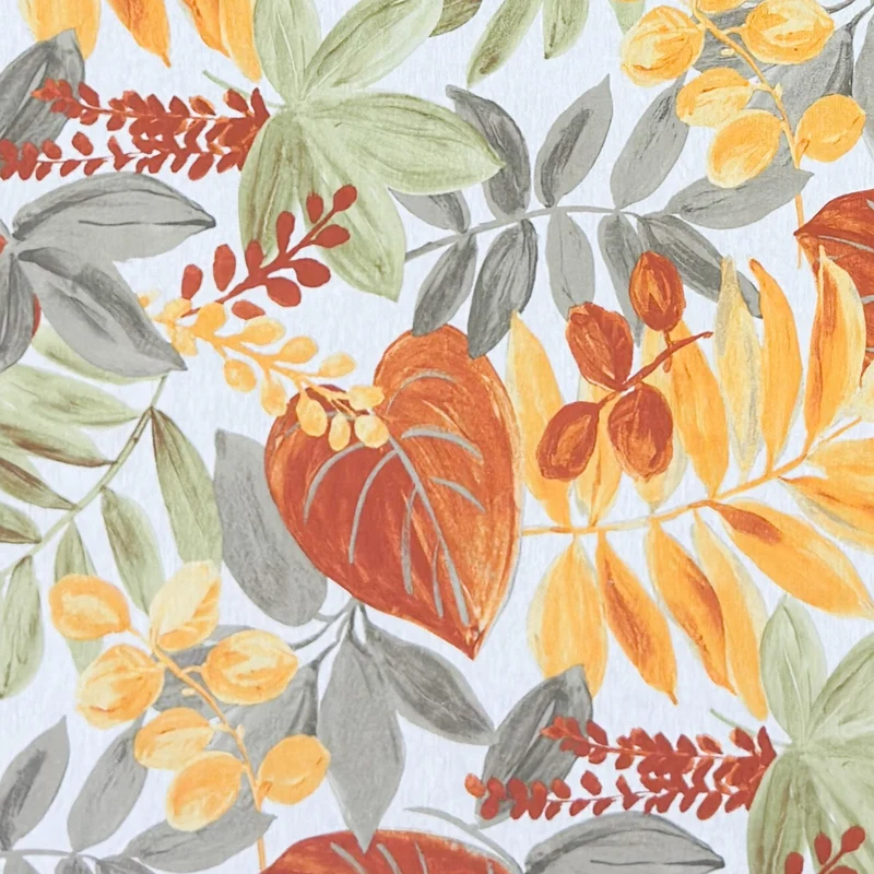 Jacquard Tischdecke aus beschichteter Baumwolle mit Fleckenschutz CAIMAN NARANJA orange Dschungel Blätter eckig rund oval