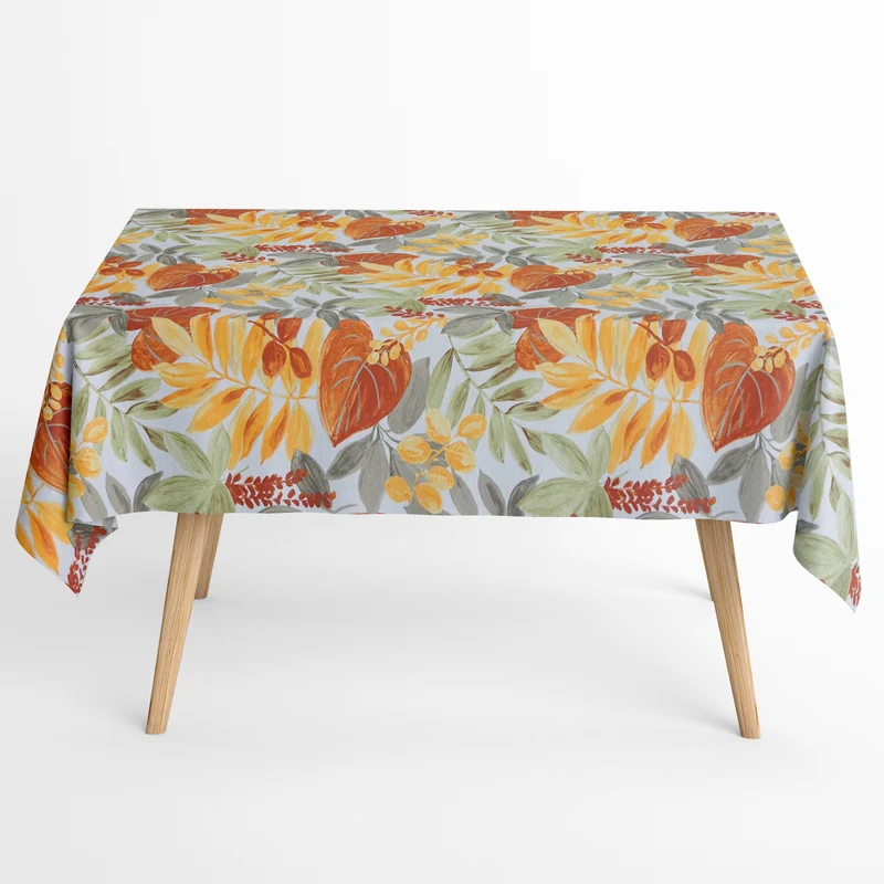 Jacquard Tischdecke aus beschichteter Baumwolle mit Fleckenschutz CAIMAN NARANJA orange Dschungel Blätter eckig rund oval