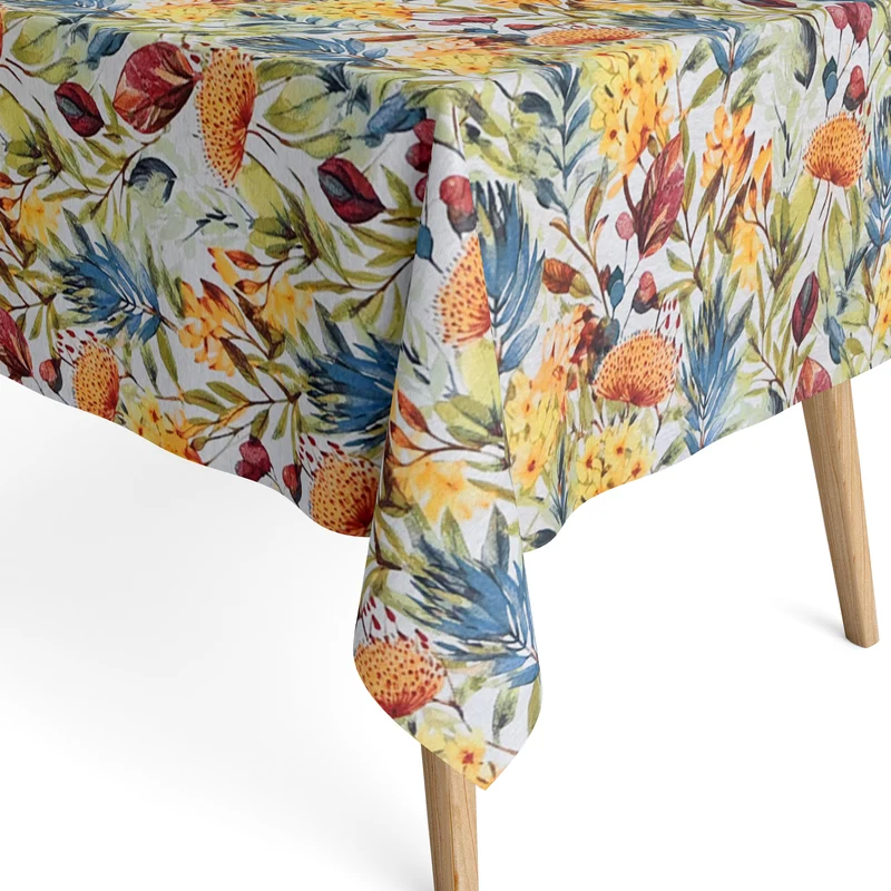 Jacquard Tischdecke aus beschichteter Baumwolle mit Fleckenschutz BELLINDA bunte Gräser und Blüten eckig rund oval