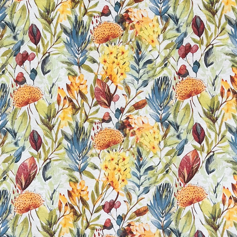 Jacquard Tischdecke aus beschichteter Baumwolle mit Fleckenschutz BELLINDA bunte Gräser und Blüten eckig rund oval