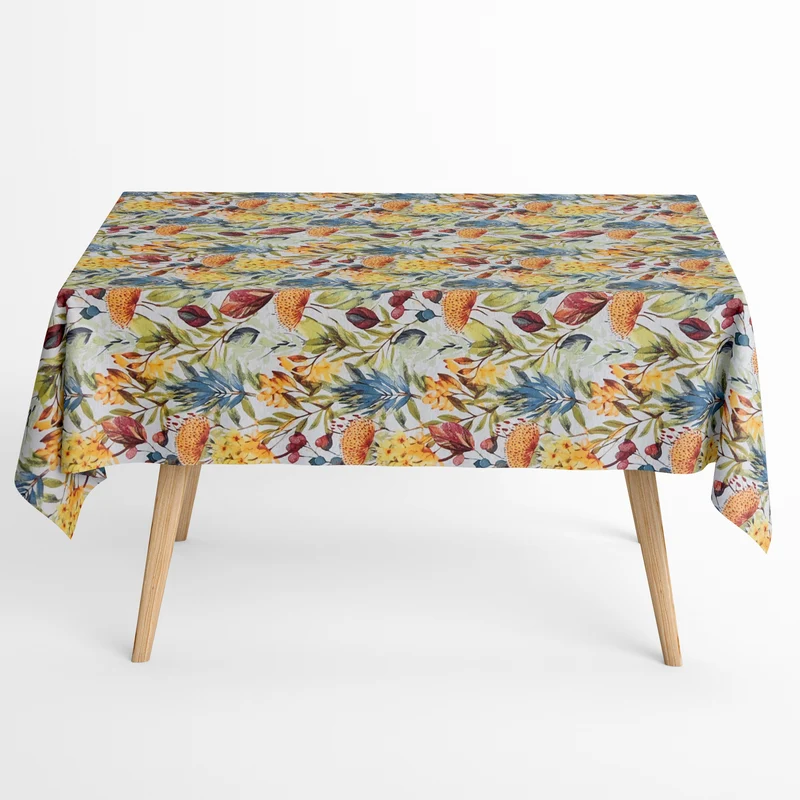 Jacquard Tischdecke aus beschichteter Baumwolle mit Fleckenschutz BELLINDA bunte Gräser und Blüten eckig rund oval