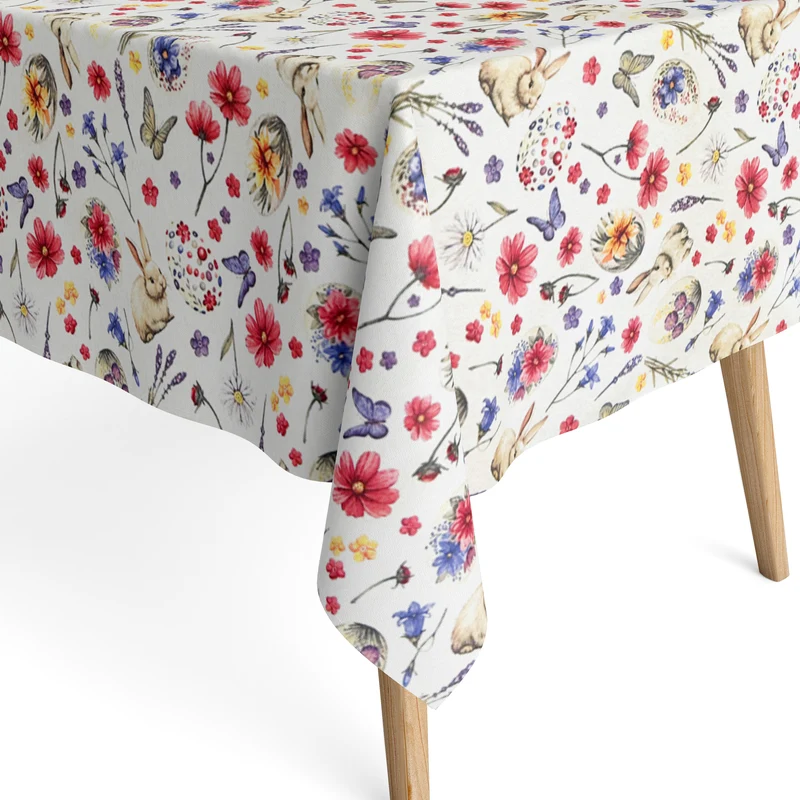 Jacquard Tischdecke aus beschichteter Baumwolle mit Fleckenschutz HOPPTTY Ostern Osterei Osterhase eckig rund oval