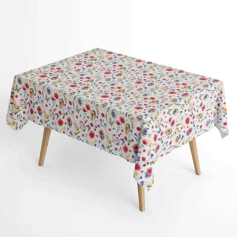 Jacquard Tischdecke aus beschichteter Baumwolle mit Fleckenschutz HOPPTTY Ostern Osterei Osterhase eckig rund oval