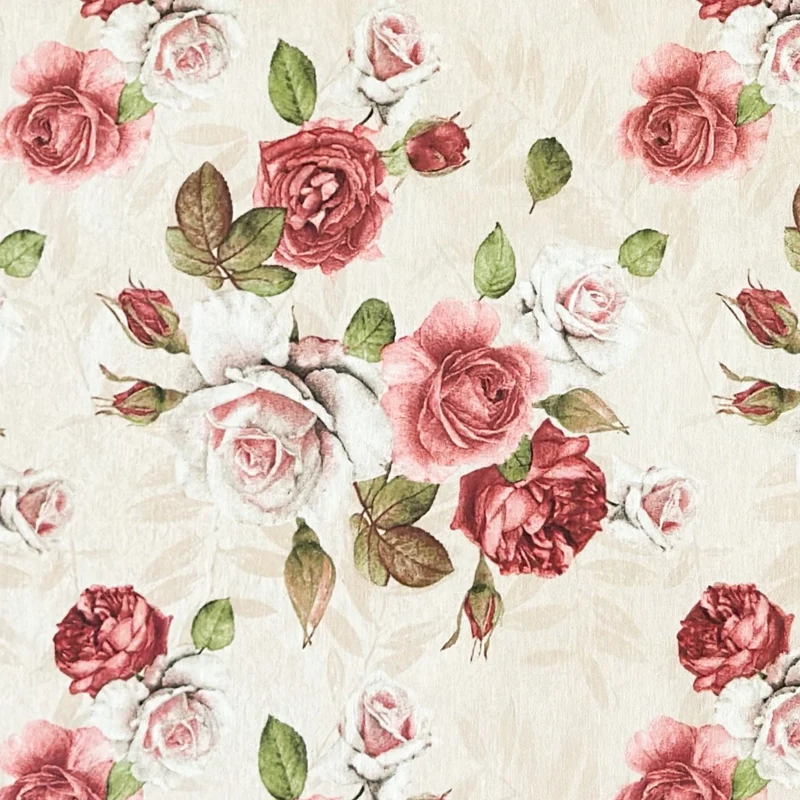 Jacquard Tischdecke aus beschichteter Baumwolle mit Fleckenschutz JULIANA ROSA Rosenblüten auf beige eckig rund oval