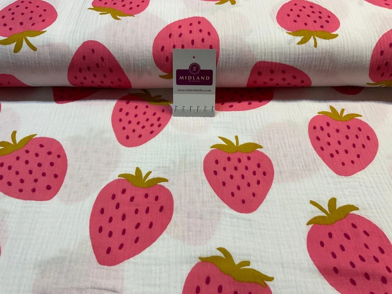 Strawberries Double gauze Cotton dress blouse dress Fabric M1873