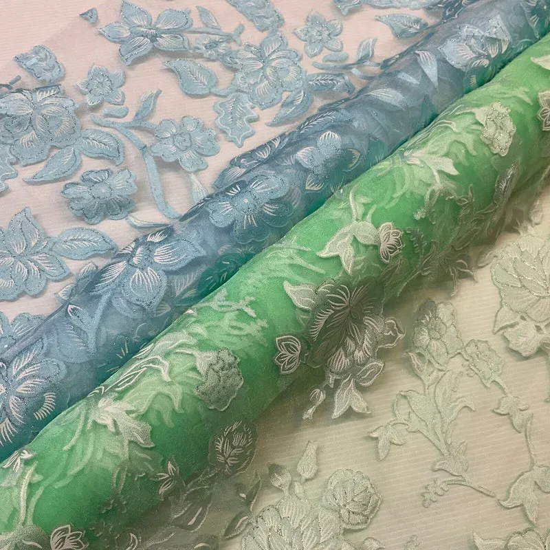 Elegant Sheer Organza silver laquered floral dress fabric 110cm wide M1680 #fyp