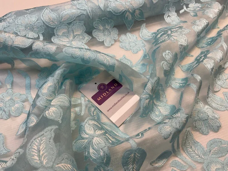 Elegant Sheer Organza silver laquered floral dress fabric 110cm wide M1680 #fyp