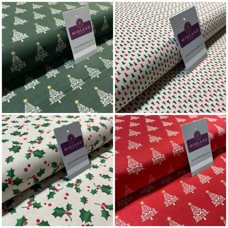 John Louden Holly Trees crafting quilting Christmas theme cotton fabric M1886