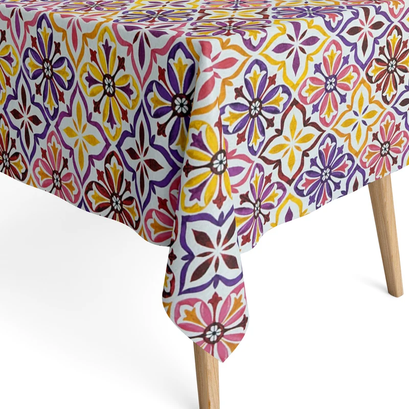 Jacquard Tischdecke aus beschichteter Baumwolle mit Fleckenschutz JONELLA301 lila mediterran Mosaik eckig rund oval