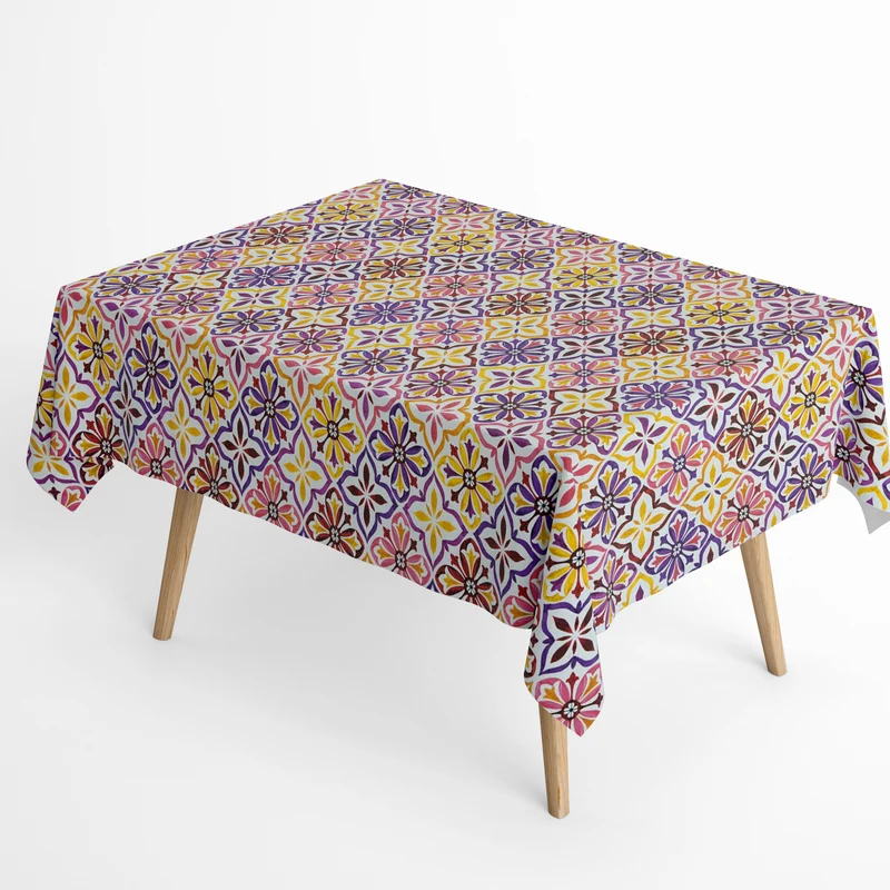 Jacquard Tischdecke aus beschichteter Baumwolle mit Fleckenschutz JONELLA301 lila mediterran Mosaik eckig rund oval