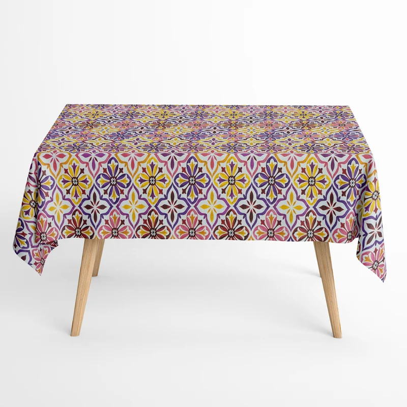 Jacquard Tischdecke aus beschichteter Baumwolle mit Fleckenschutz JONELLA301 lila mediterran Mosaik eckig rund oval