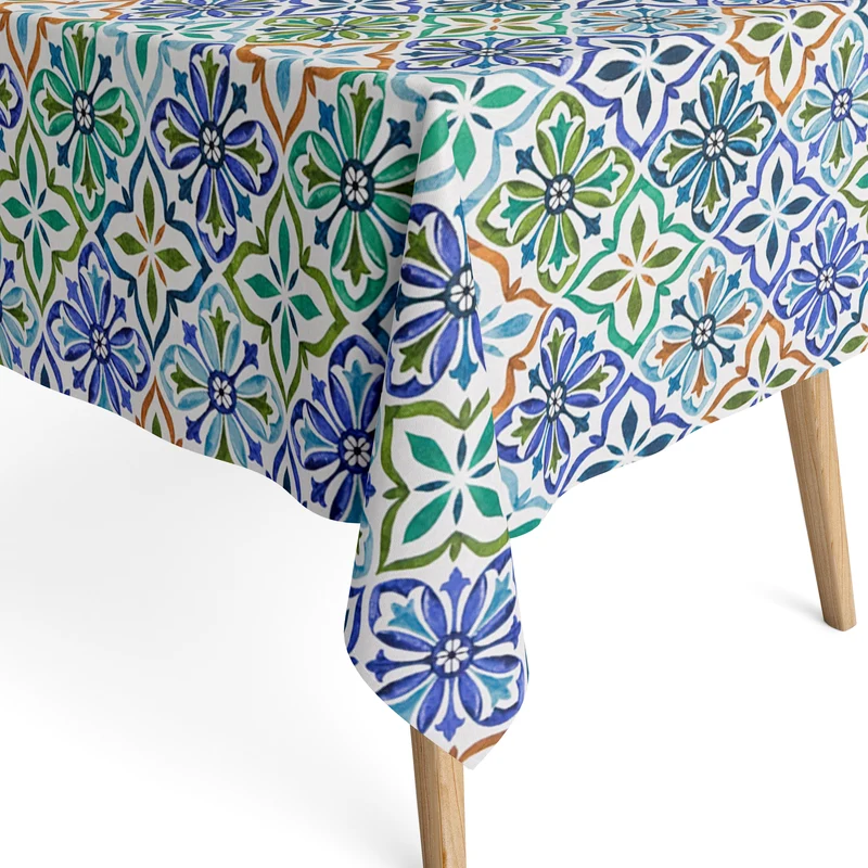 Jacquard Tischdecke aus beschichteter Baumwolle mit Fleckenschutz JONELLA601 türkis mediterran Mosaik eckig rund oval