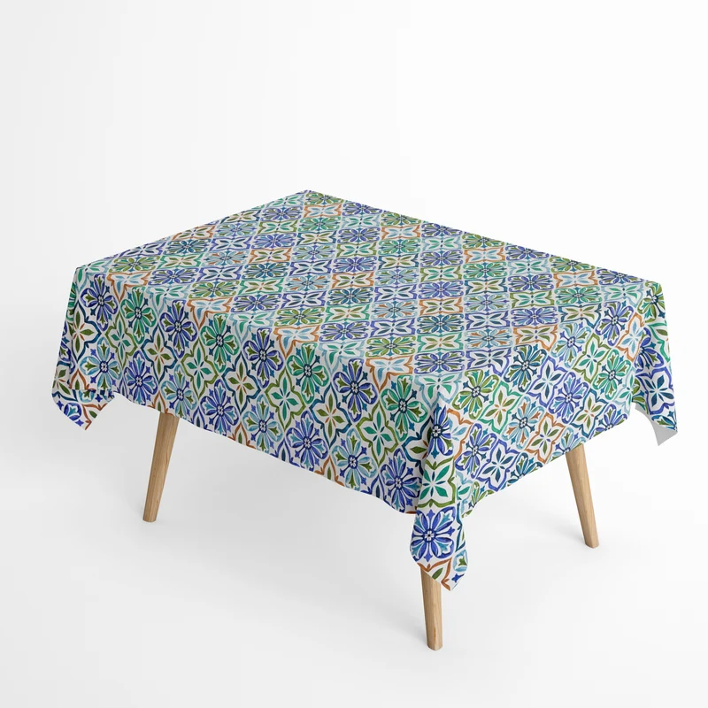 Jacquard Tischdecke aus beschichteter Baumwolle mit Fleckenschutz JONELLA601 türkis mediterran Mosaik eckig rund oval