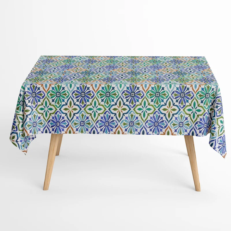 Jacquard Tischdecke aus beschichteter Baumwolle mit Fleckenschutz JONELLA601 türkis mediterran Mosaik eckig rund oval