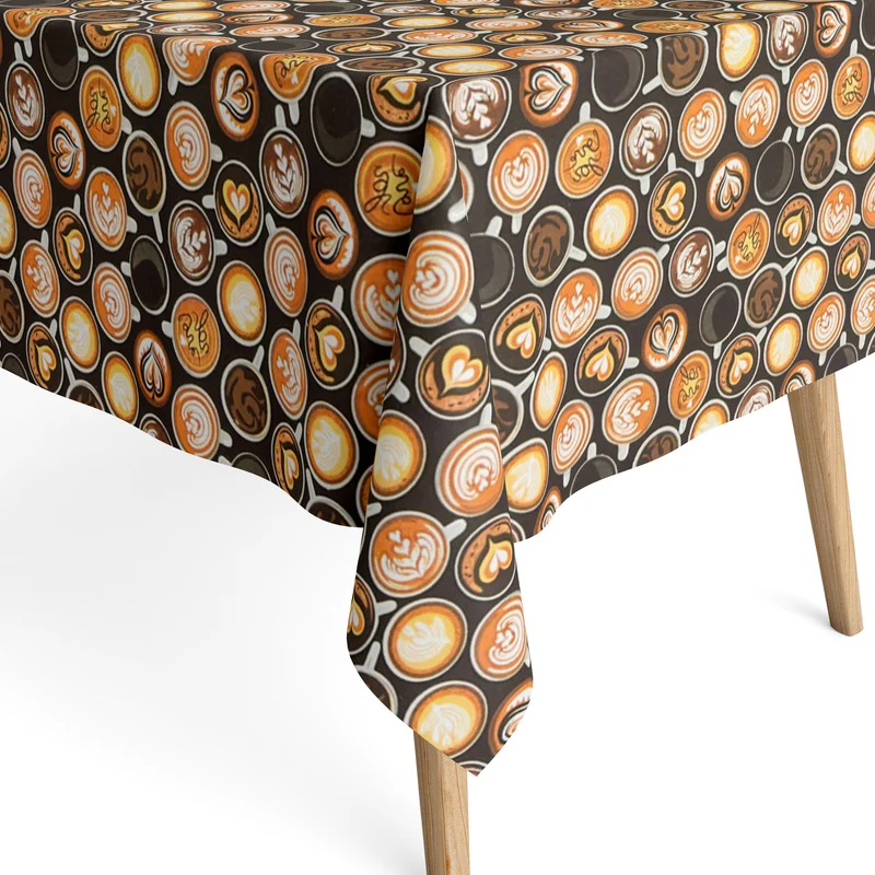 Jacquard Tischdecke aus beschichteter Baumwolle mit Fleckenschutz PREMIUM901 Barista Kaffee Latte eckig rund oval