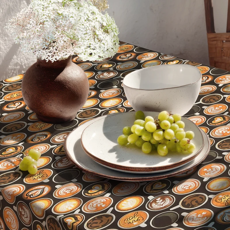 Jacquard Tischdecke aus beschichteter Baumwolle mit Fleckenschutz PREMIUM901 Barista Kaffee Latte eckig rund oval