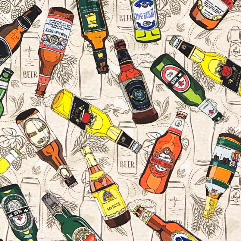 Jacquard Tischdecke aus beschichteter Baumwolle mit Fleckenschutz BEER & BOTTLES eckig rund oval