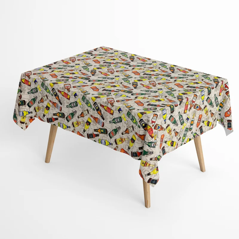 Jacquard Tischdecke aus beschichteter Baumwolle mit Fleckenschutz BEER & BOTTLES eckig rund oval