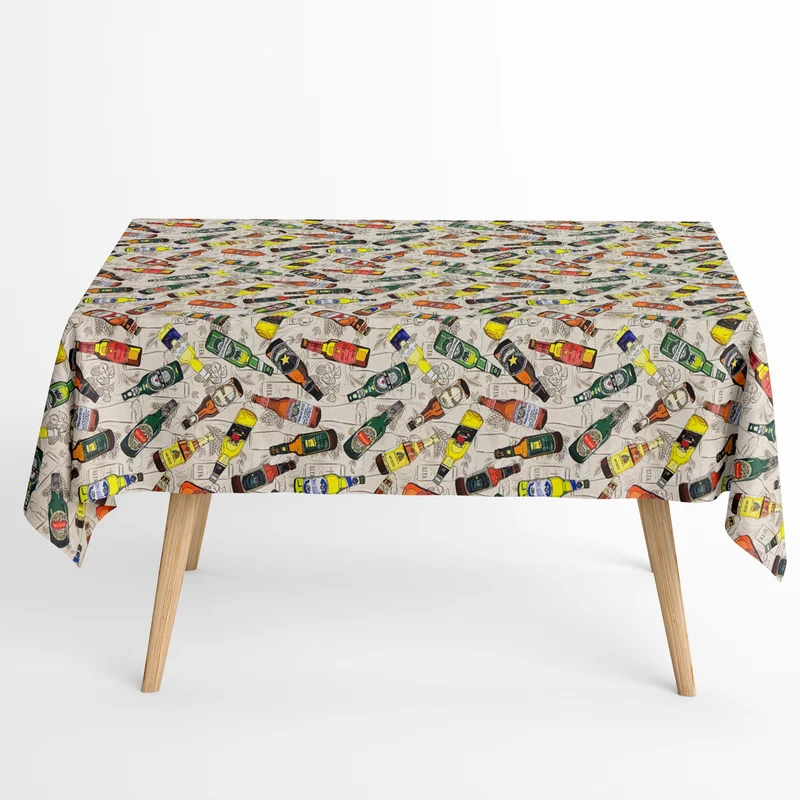 Jacquard Tischdecke aus beschichteter Baumwolle mit Fleckenschutz BEER & BOTTLES eckig rund oval