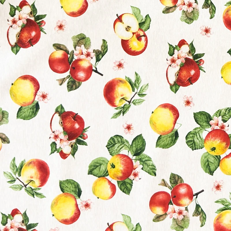 Jacquard Tischdecke aus beschichteter Baumwolle mit Fleckenschutz POMES Apfelblüte und Äpfel eckig rund oval
