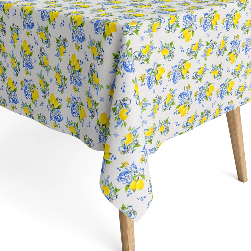 Jacquard Tischdecke aus beschichteter Baumwolle mit Fleckenschutz COSTIERA mediterran Zitronen eckig rund oval