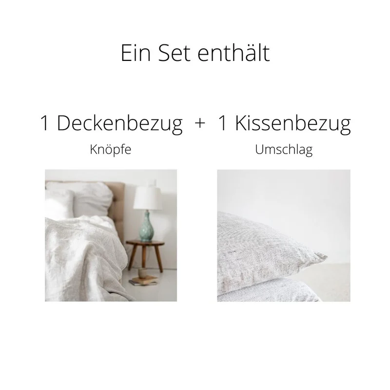 100% Leinen Bettwäsche Set Lua, grau gestreift