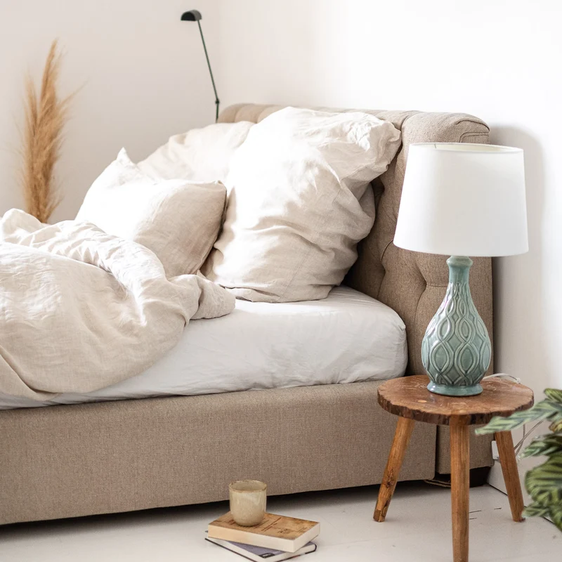 100% Leinen Bettwäsche Set Lino, beige gestreift