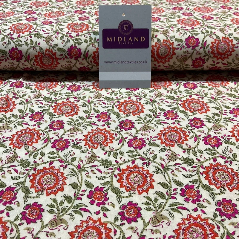 Cream Lenzing Ecovero Digital Flowers dress fabric sold by the meter M1882