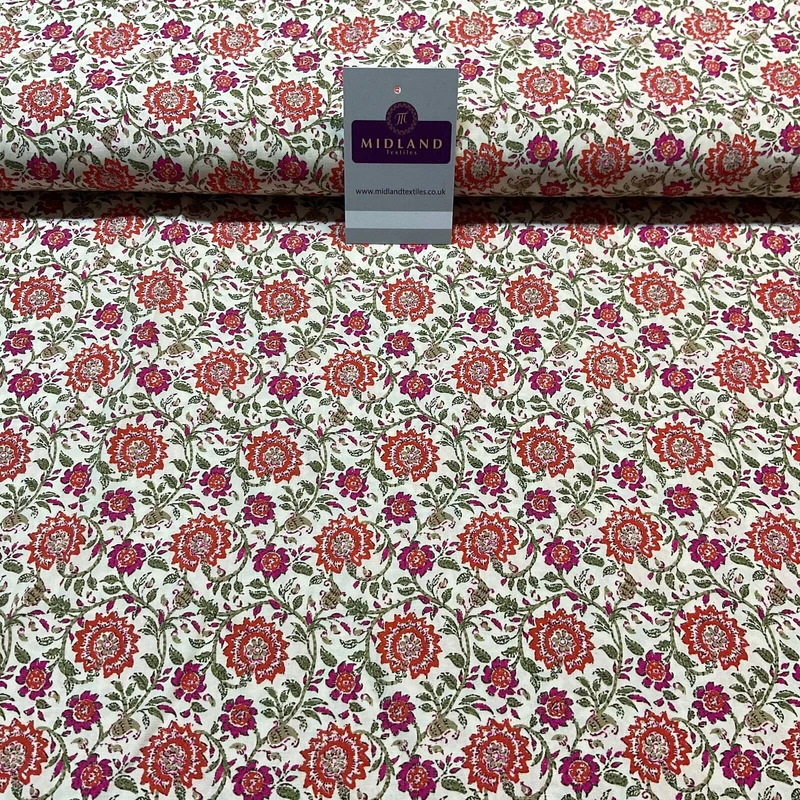 Cream Lenzing Ecovero Digital Flowers dress fabric sold by the meter M1882