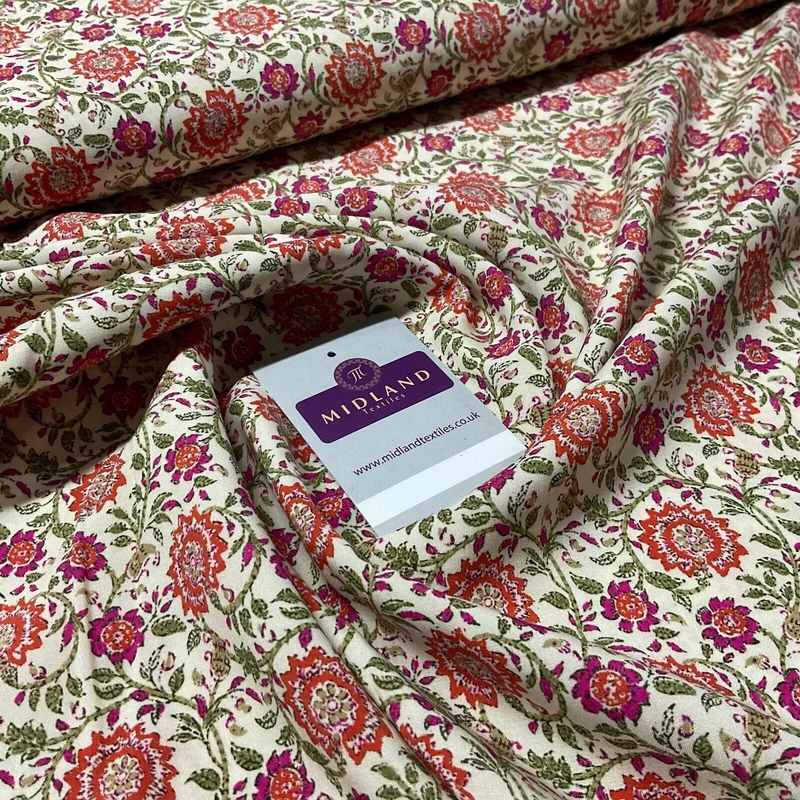 Cream Lenzing Ecovero Digital Flowers dress fabric sold by the meter M1882
