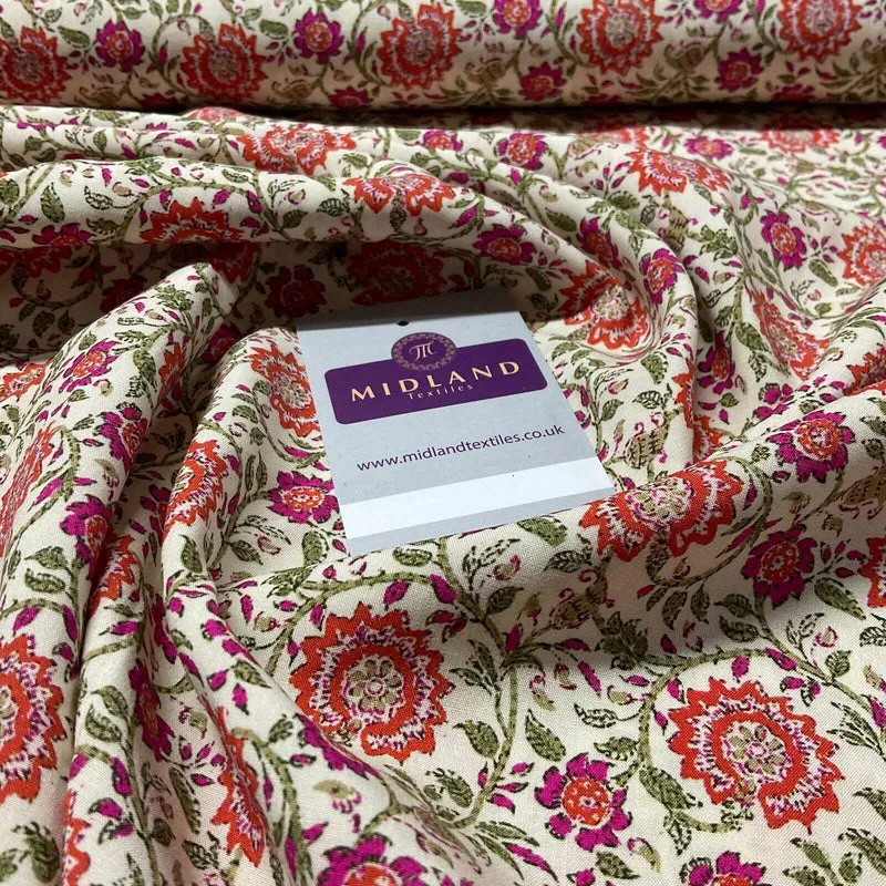 Cream Lenzing Ecovero Digital Flowers dress fabric sold by the meter M1882