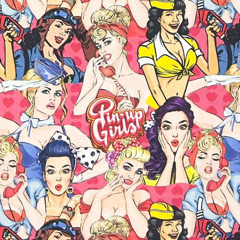 Jacquard Tischdecke aus beschichteter Baumwolle mit Fleckenschutz YVONNE retro Pin-Up Comic eckig rund oval