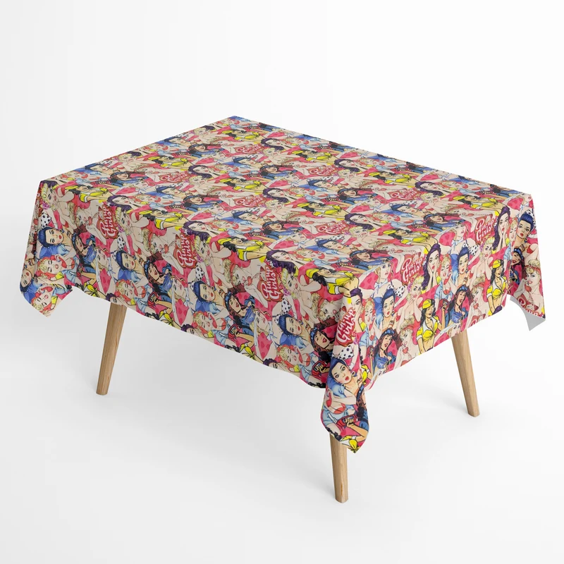 Jacquard Tischdecke aus beschichteter Baumwolle mit Fleckenschutz YVONNE retro Pin-Up Comic eckig rund oval