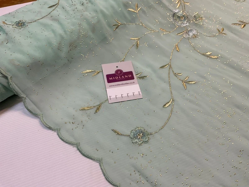 Double Scalloped Embroidery Chiffon with Gold Dew Drop Dress Fabric M1681