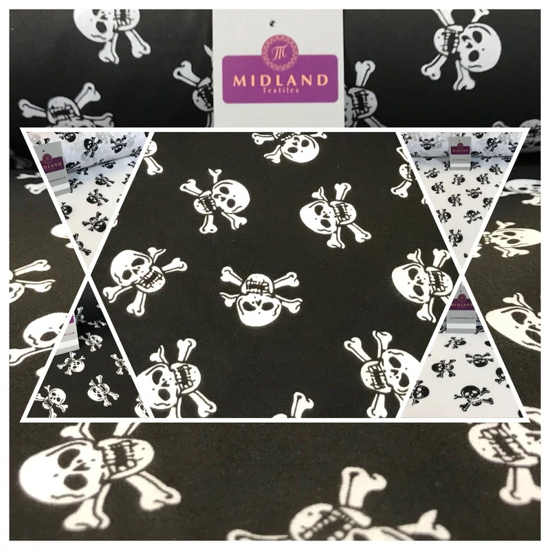 Halloween Skull & Bone printed polycotton for costumes & decorations 44" M754
