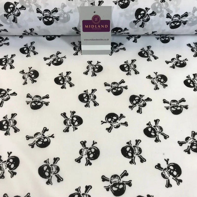 Halloween Skull & Bone printed polycotton for costumes & decorations 44" M754
