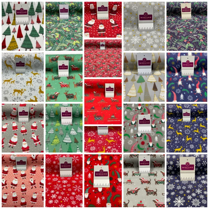 Assorted Christmas xmas Printed crafting Santa Holly Reindeers fabric M1682