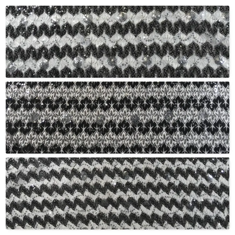 Black and white Geometric Silver Sequined lace dress fabric 58" M781 Mtex