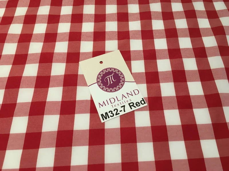 15mm by 15mm Gingham Check Fabric 80% Polyester 20% Cotton 58" Wide M32 Mtex