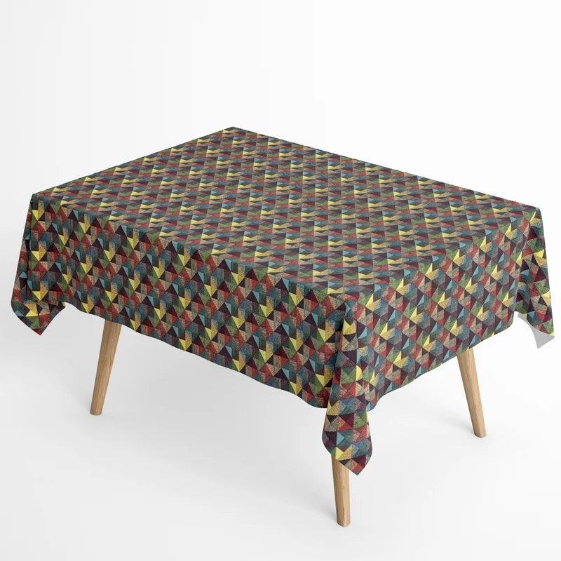 Jacquard Tischdecke aus beschichteter Baumwolle mit Fleckenschutz RUBRIK bunte Dreiecke Mosaik eckig rund oval