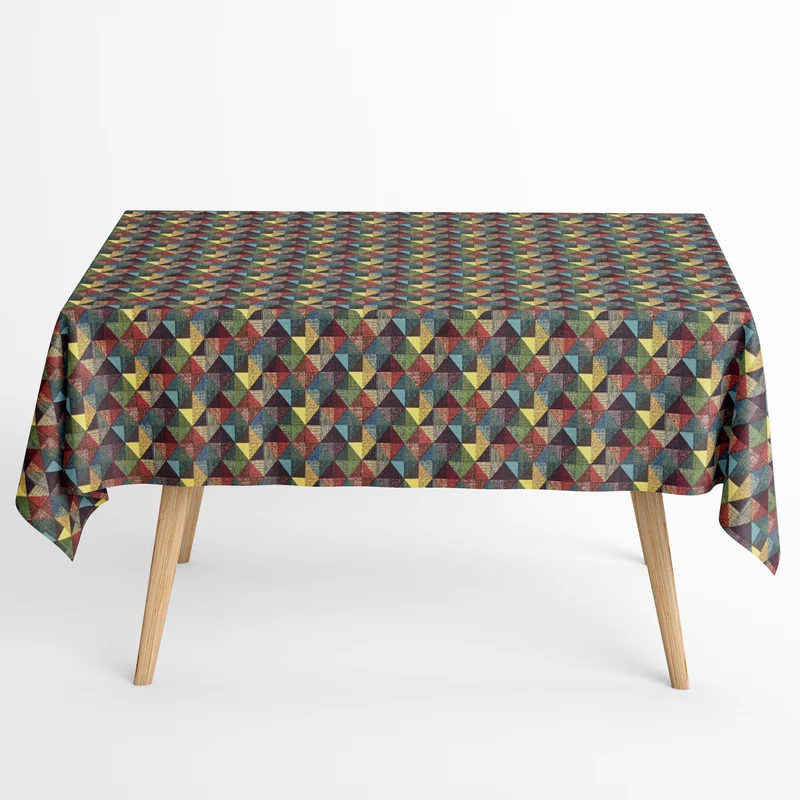 Jacquard Tischdecke aus beschichteter Baumwolle mit Fleckenschutz RUBRIK bunte Dreiecke Mosaik eckig rund oval