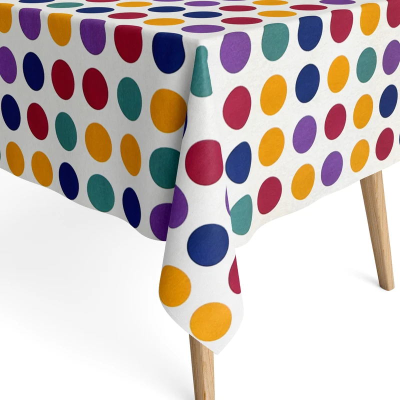 Jacquard Tischdecke aus beschichteter Baumwolle mit Fleckenschutz PARCHIS bunte Punkte eckig rund oval